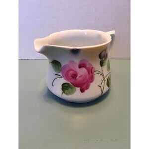 Leuchtenburg Thuringia Hand Painted Creamer Pink Rose Flower